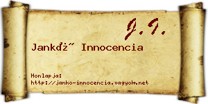 Jankó Innocencia névjegykártya